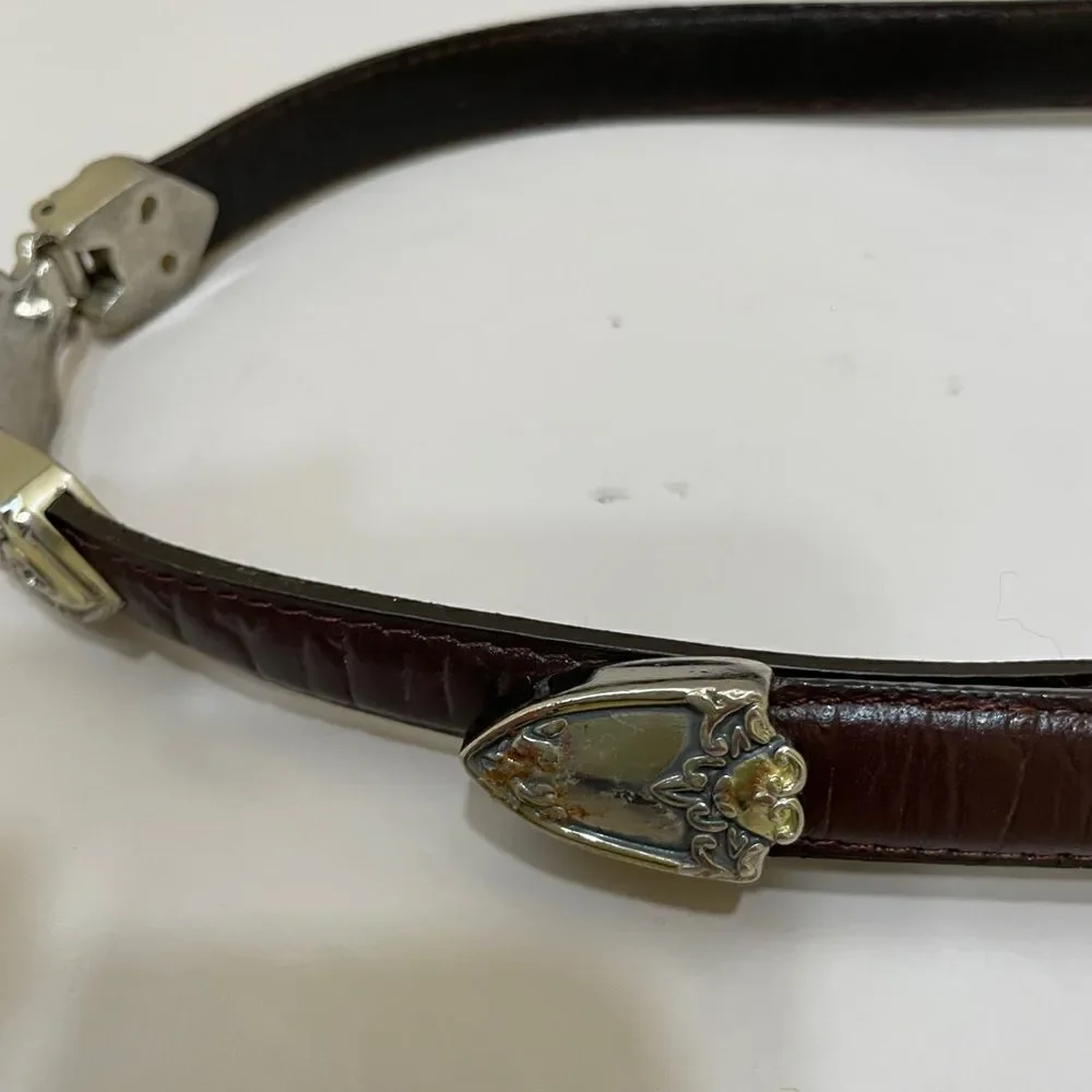 VINTAGE BROWN‎ LEATHER BELT WITH GOLD AND SILVER TONE ACCENTS